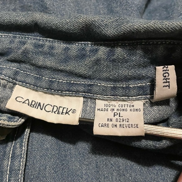 Cabin Creek Long Sleeve Button Up Denim Jeans Shirt Womens Size L Petites - Picture 16 of 16